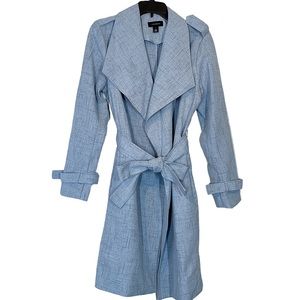 HALOGEN Drape Lapel Tie Waist Topper Coat in Smoke Blue
